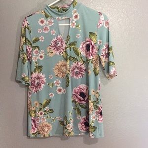 Floral pattern choker neck top
